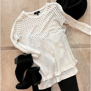 Open knit white tunic sweater.